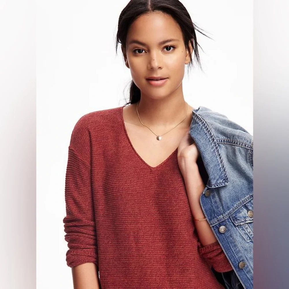 Old Navy Marled V-Neck Tunic Sweater – Size XL – Marled Red – 100% Cotton